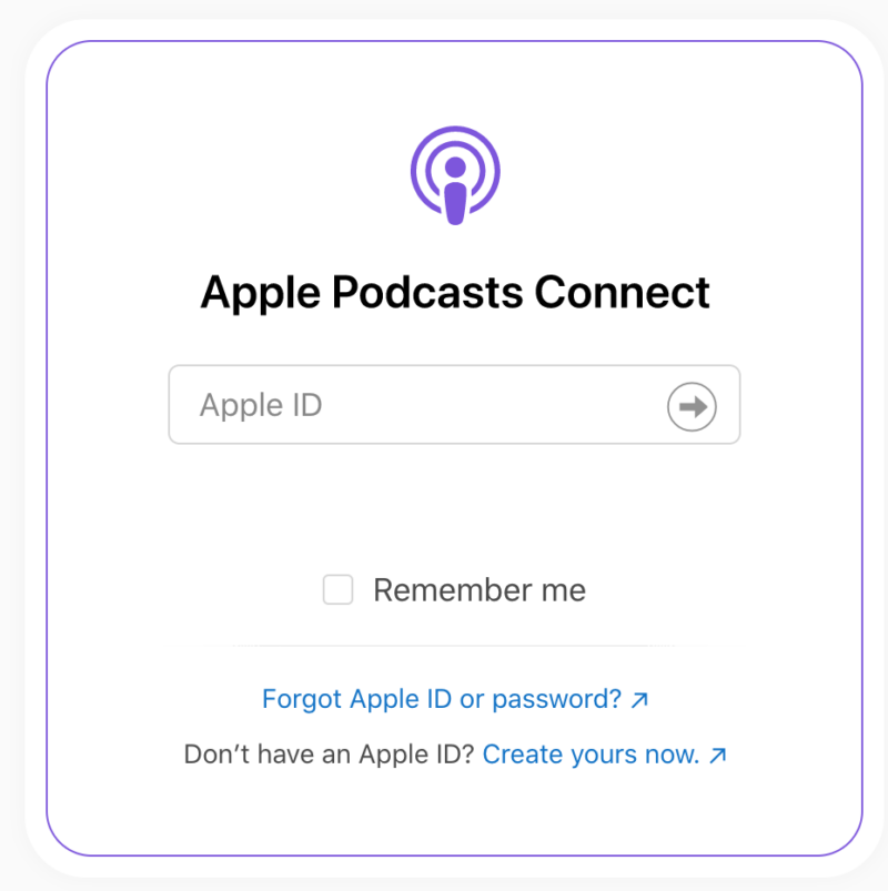 Apple Podcast Connect 登入畫面